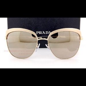 PRADA Round Brown Mirror Gold Sunglasses. NEW!